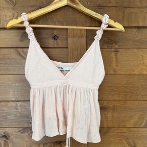 Zara Pale Pink Knit Top with Gathered Detail